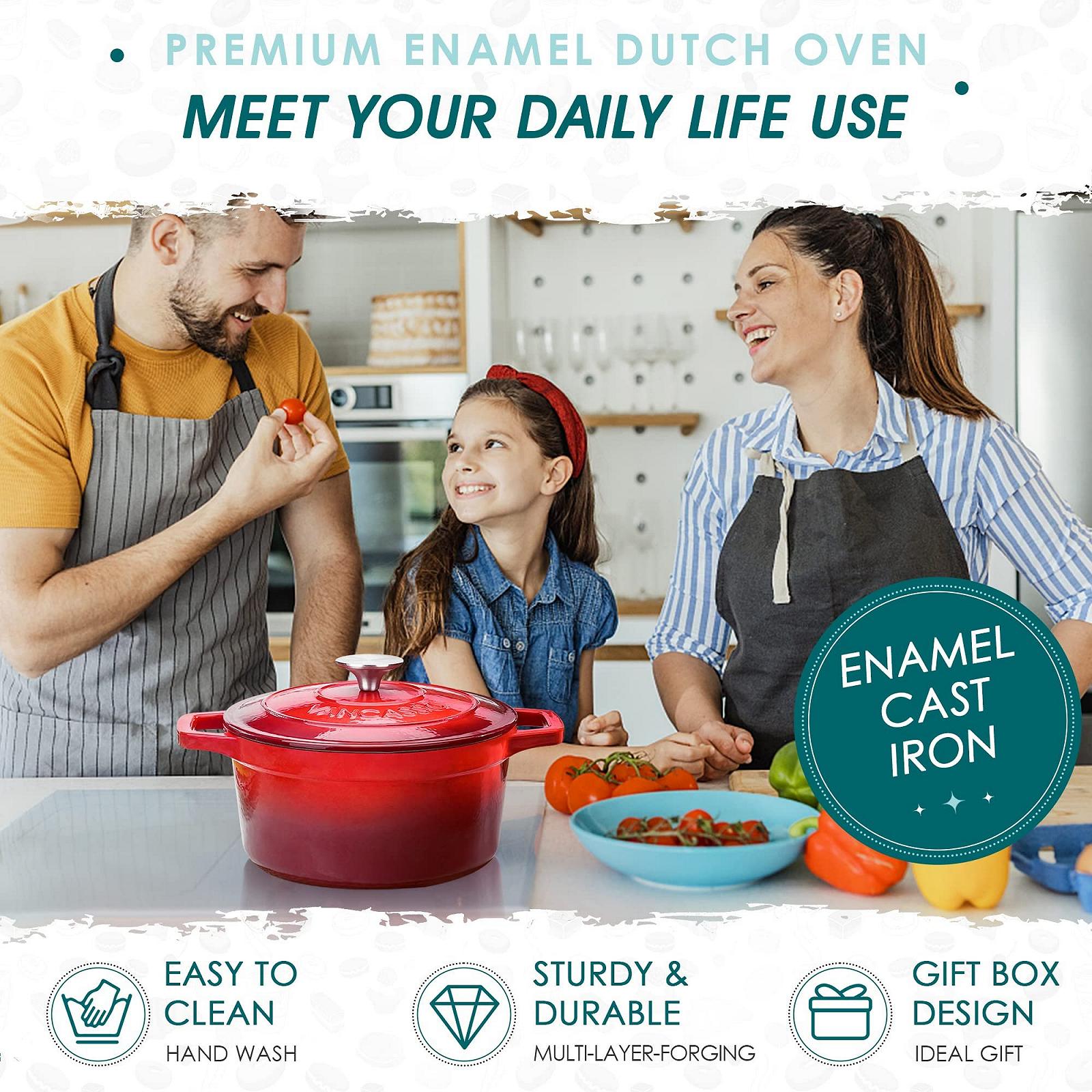 Кастрюля-жаровня vancasso чугунная эмалированная круглая с крышкой, 26 см, 5 л Красная, фото №6