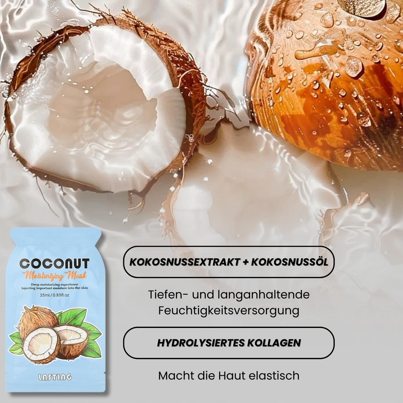 Набор тканевых масок для лица с кокосом, алоэ, лавандой и розой, 8 шт, фото №3