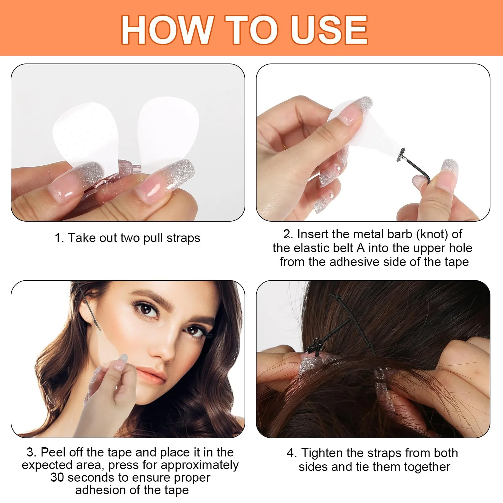 Набір стрічок для підтяжки обличчя 120 шт. Невидимі V-подібні стрічки для підтяжки обличчя, фото №3