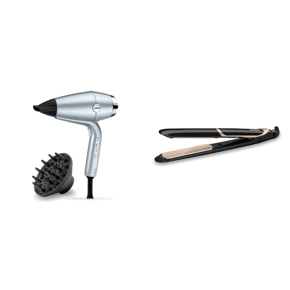 Фен BaByliss Hydro-Fusion D773DE, Ледяной Голубой и Выпрямитель Super Smooth 235 ST393E, фото №1