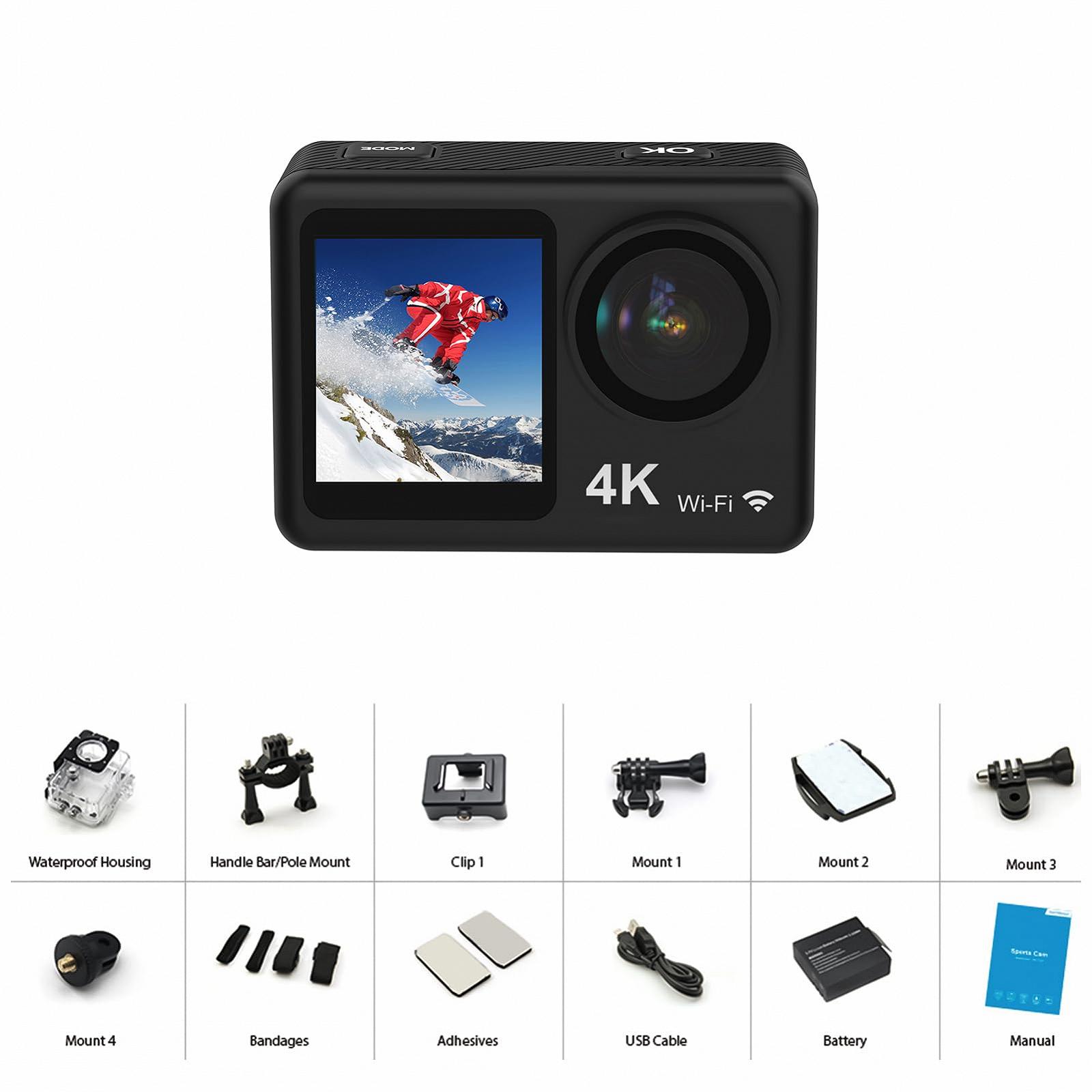 Екшн-камера Andoer 4K 30FPS Action Camera 16MP WiFi 160° двоекранна 30 м водонепроникна, фото №3