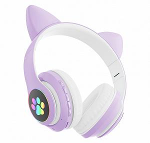 Беспроводные Bluetooth наушники с ушками Cat Ear VZV-23M/ 7805 LED Фиолетовые synthetic.ua - Фото 1