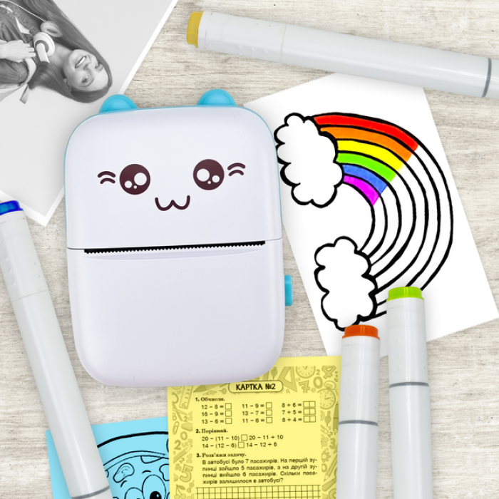 Портативный детский термопринтер Mini Printer мини принтер с рулоном термобумаги в комплекте работает от телефона, фото №3