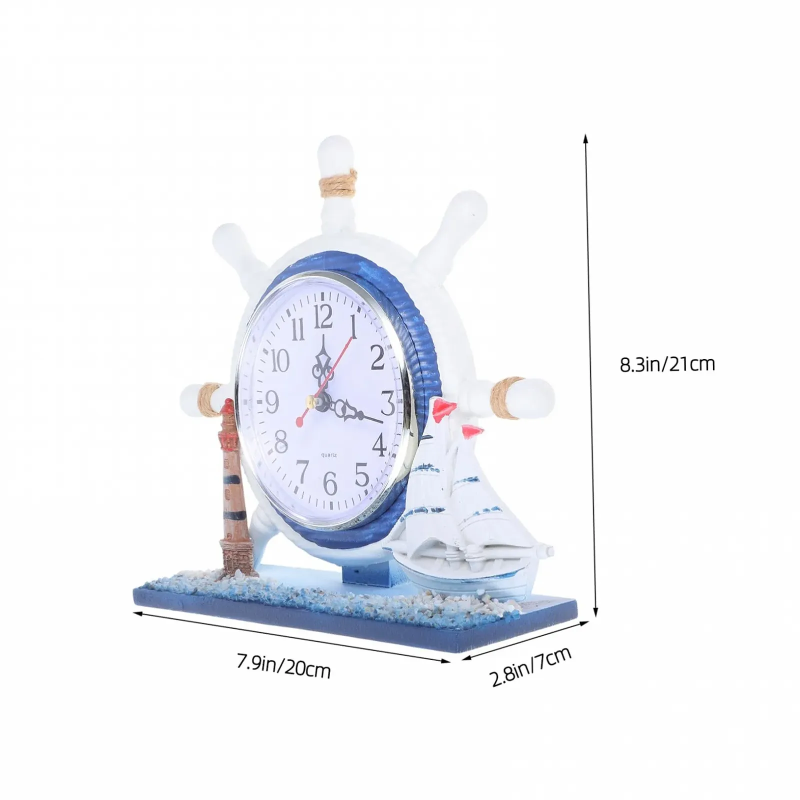 Настільний годинник MUCKLILY Nautical Silent, Вінтажний будильник з маяком та штурвалом для прибережного декору, фото №2