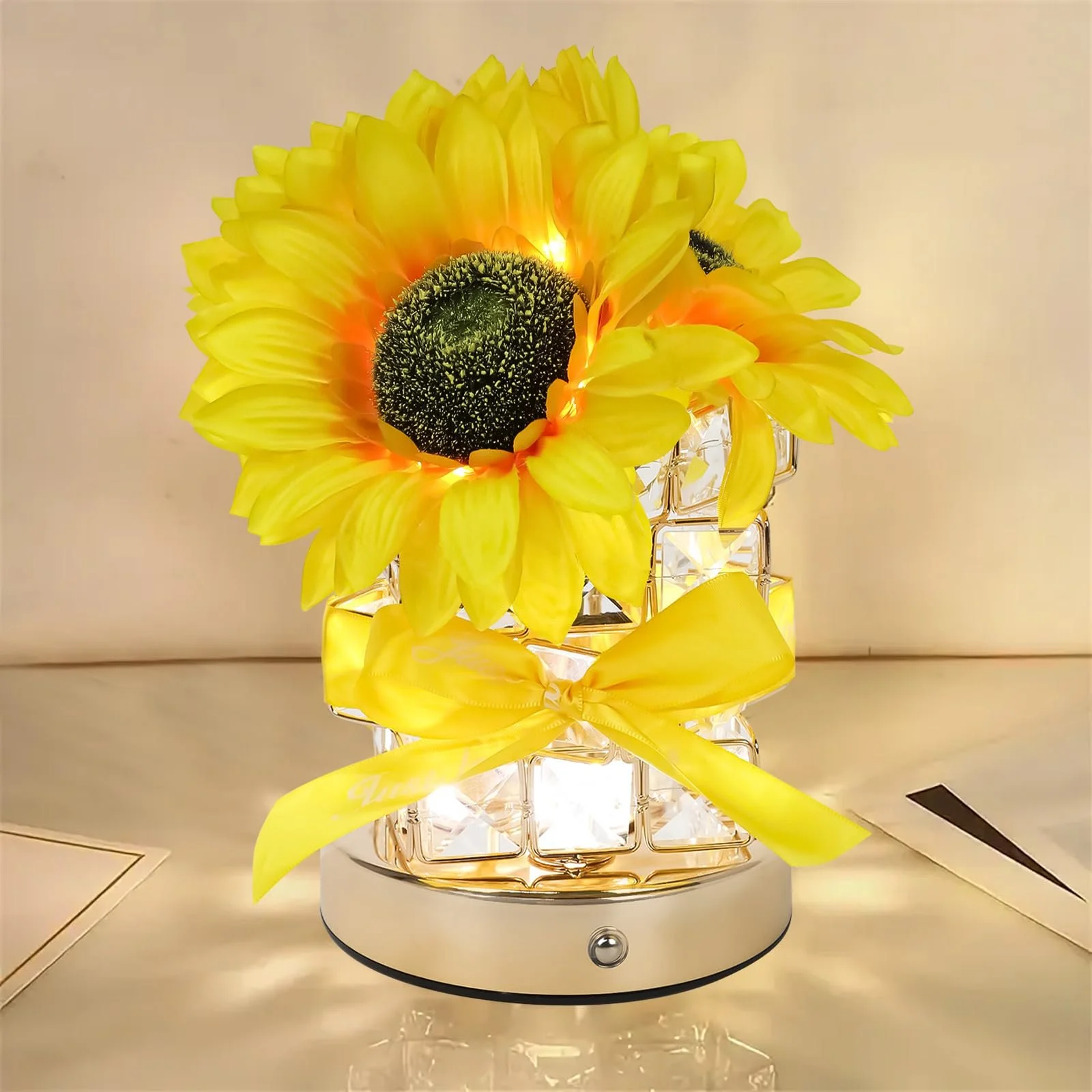Настільна лампа-нічник Sunflower Flower USB Rechargeable Touch Control 3 Colours Crystal Ornament (A), фото №1