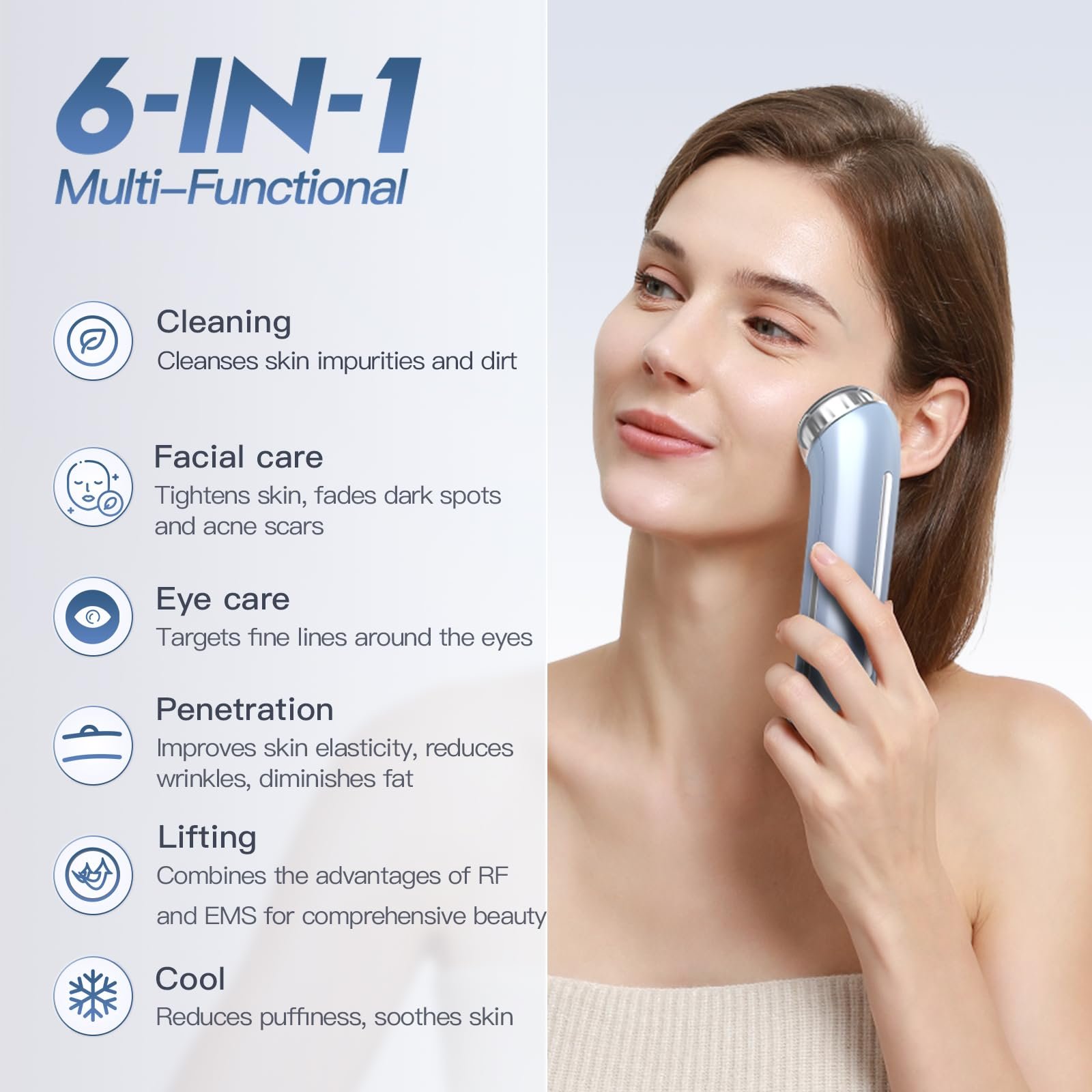 Прибор радиочастотный IBORRIA Aura2 Pro, 2 МГц, прибор EMS, 90 кГц, массажер для лица против морщин, электрический, для домашнего использования, синий, фото №3