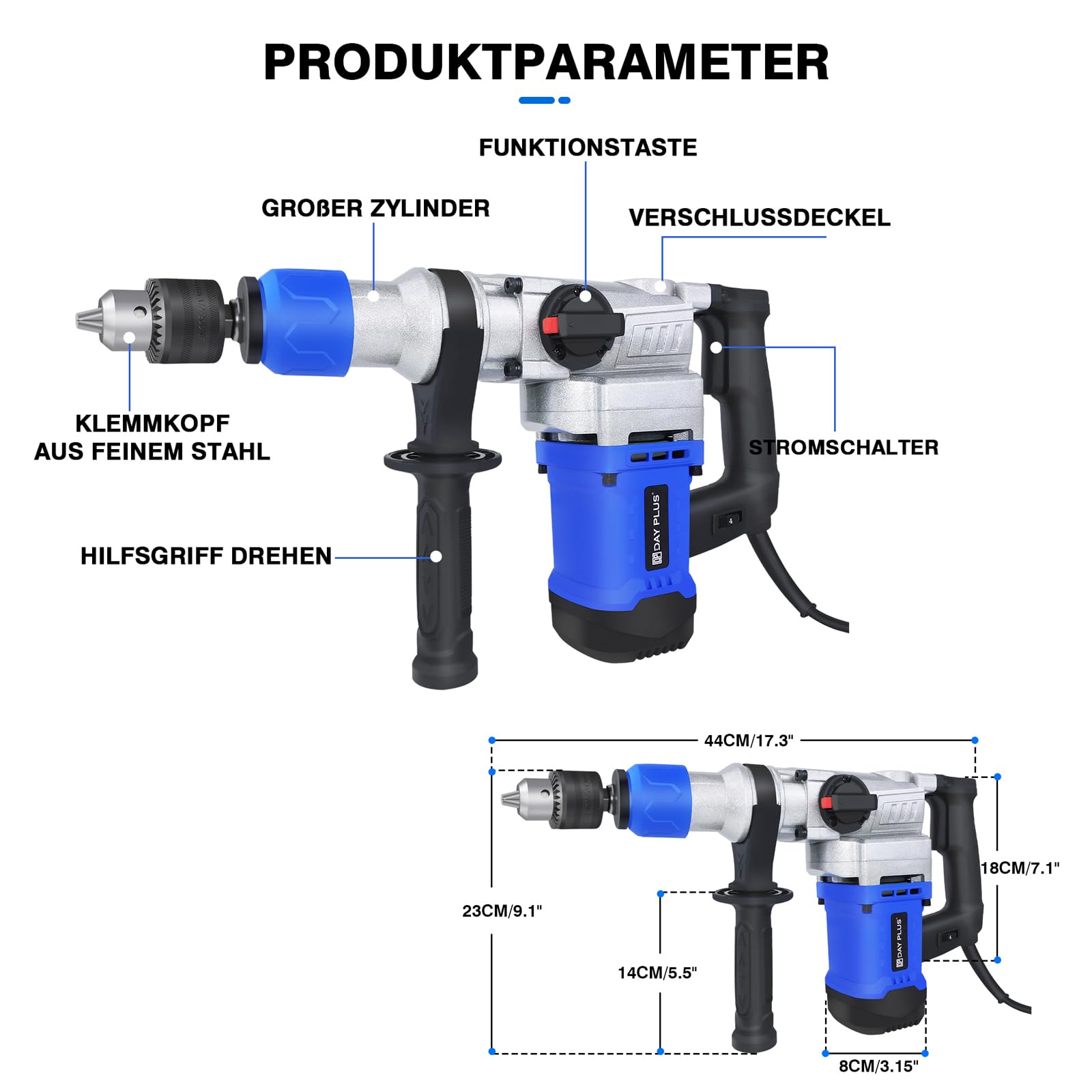Дрель Hammer Set 1080 W 4500 об/мин с поворотной ручкой 360°, фото №3 Дрель Hammer Set 1080 W 4500 об/мин с поворотной ручкой 360°, фото №3