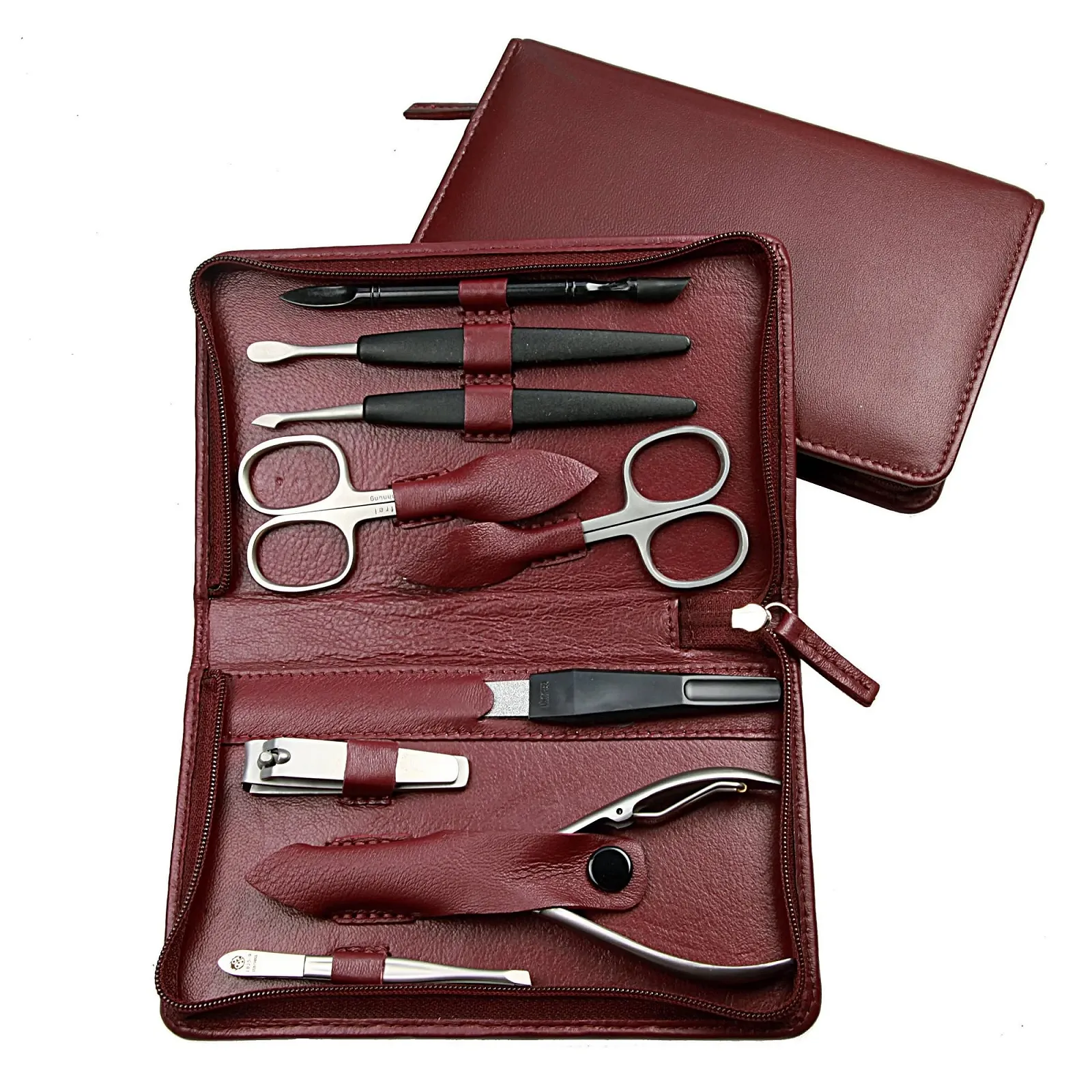 Манікюрний набір Sonnenschein by Hans Kniebes, 9 предметів, матове покриття, нержавіюча сталь, шкіра наппа, бордовий, фото №1