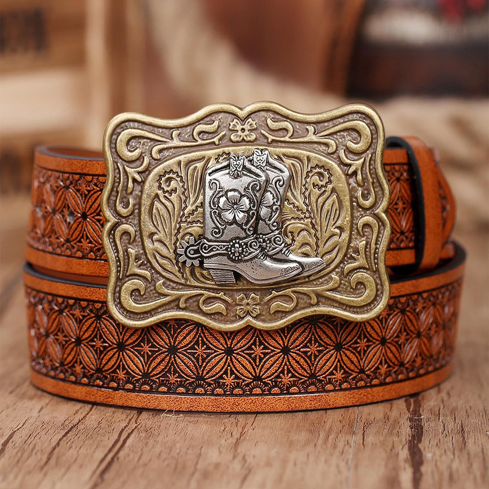 Ремінь з тисненням AGUTALITHIC Western Cowboy Boots, пряжки з різьбленням, фото №3