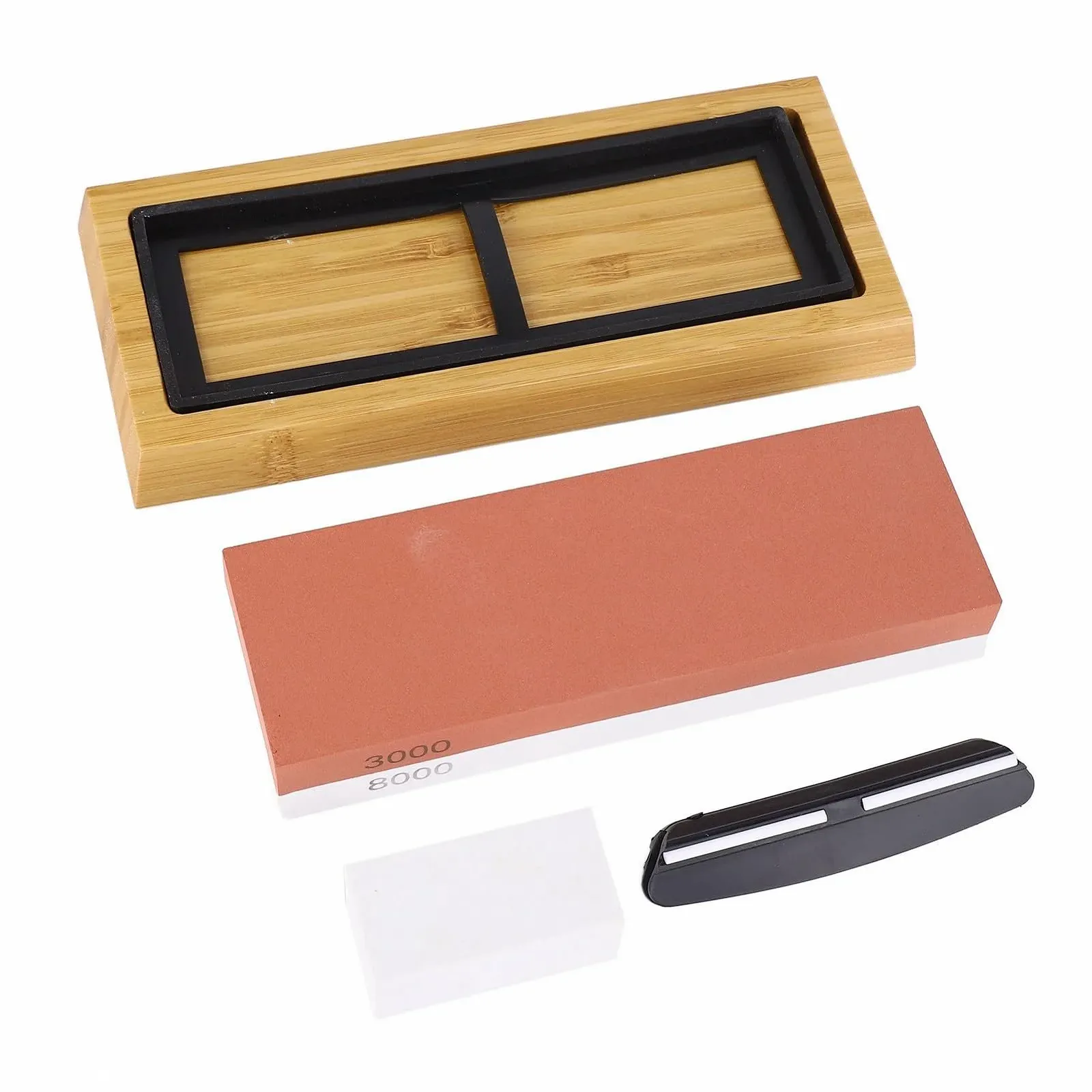 Точильний камінь зернистість 3000/8000 двосторонній з дерев'яною основою Червоно-білий, фото №6