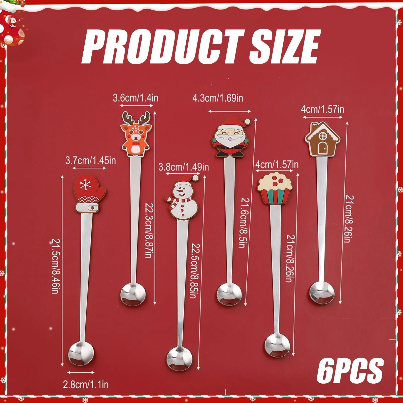 Ложка Різдвяна з нержавіючої сталі Santa Snowman Cake House Glove Shape для кави, чаю, 6 шт, фото №2