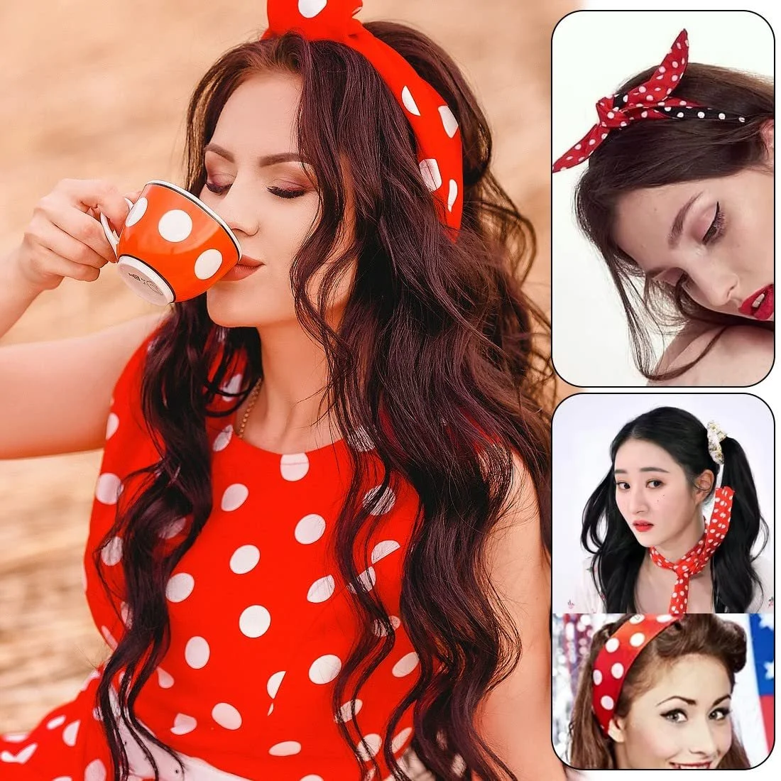 Набір пов'язок на голову з вузлом (2 шт.), мила в горошок, фото №5