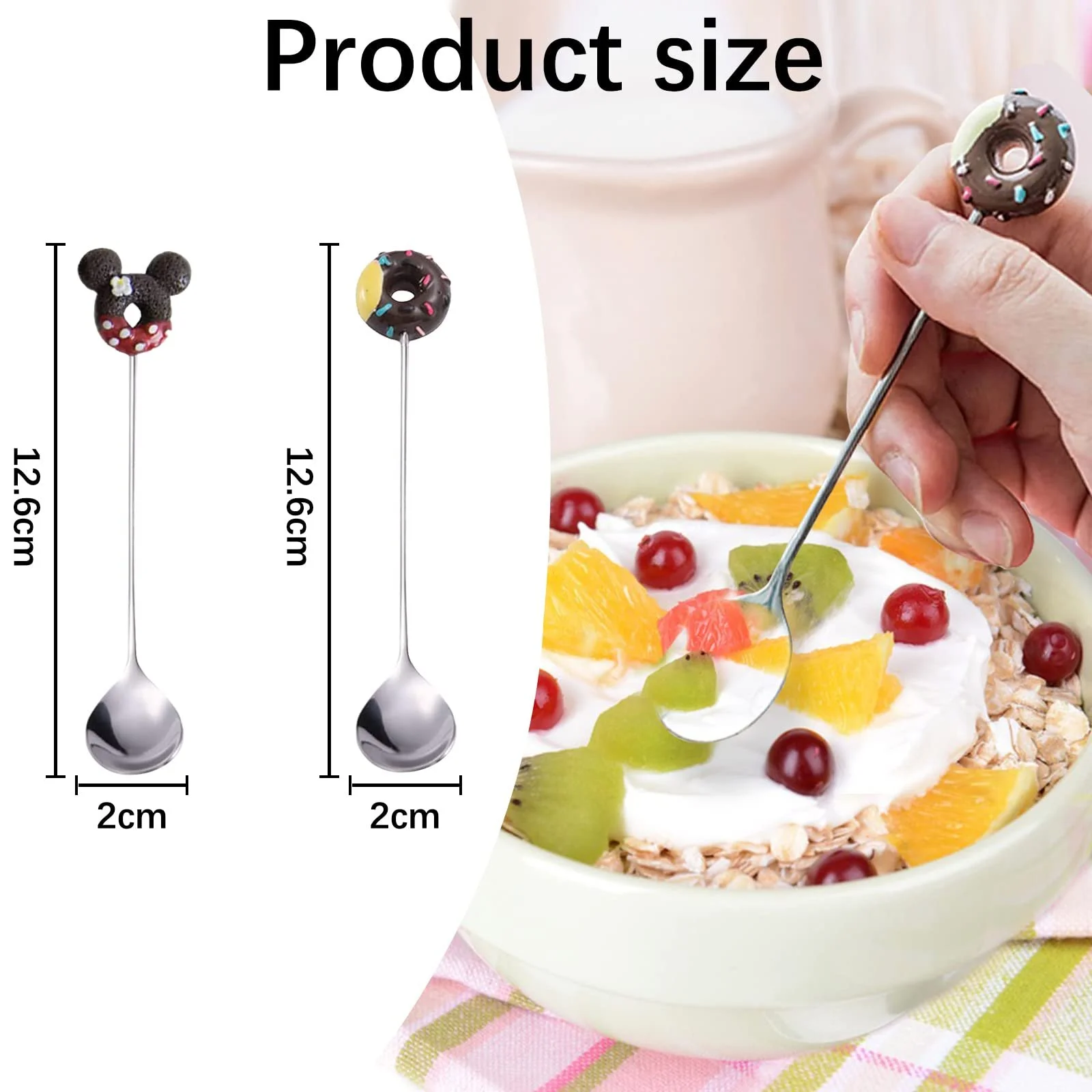 Набір з 8 десертних ложок Donuts and Mickey Mouse Shape з нержавіючої сталі для фруктів, фото №2