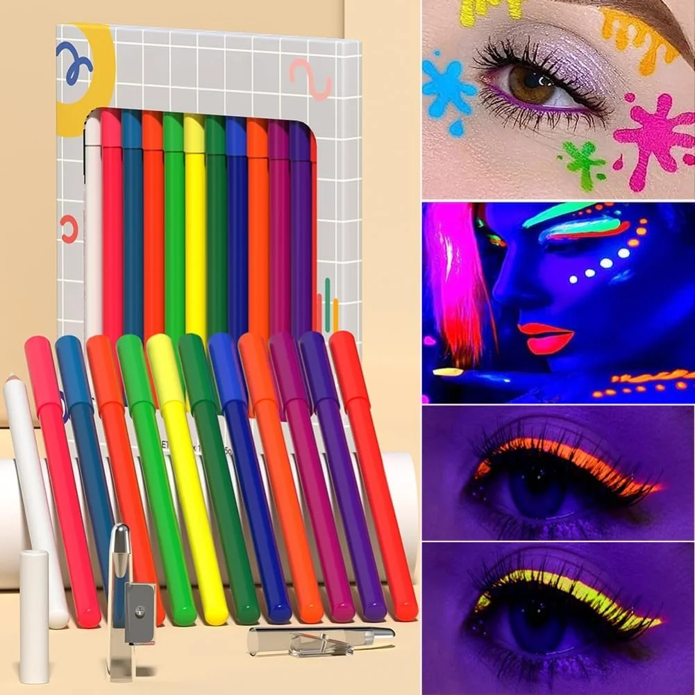 Карандаш Ofanyia UV Glow Neon, 12 цветов, матовая, цветная, Водостойкий, долговечная, радужная, для макияжа глаз, для женщин и девушек (UV Glow Set), фото №2