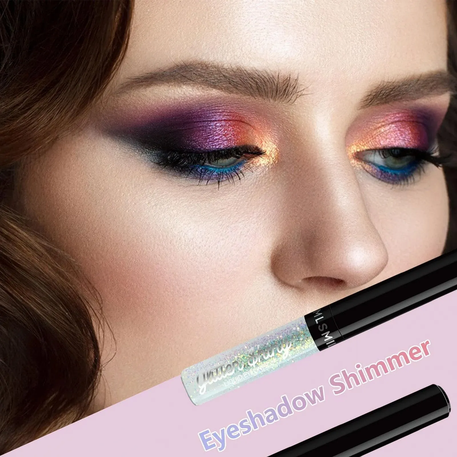 Подводка для глаз Pekmar, мерцающая, быстросохнущая, неоновая радуга, портативная, с блестками, фото №6