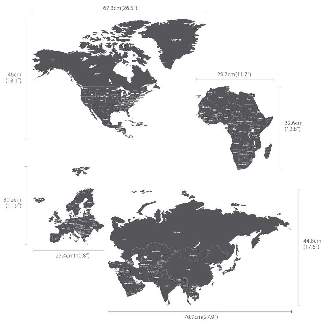 Наклейка на стіну DECOWALL Modern Grey World Map DL3-1609G 164 x 90 см сіра, фото №6