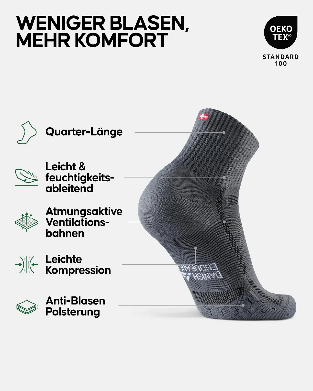 Носки спортивные DANISH ENDURANCE Quarter, 5 пар, фото №2