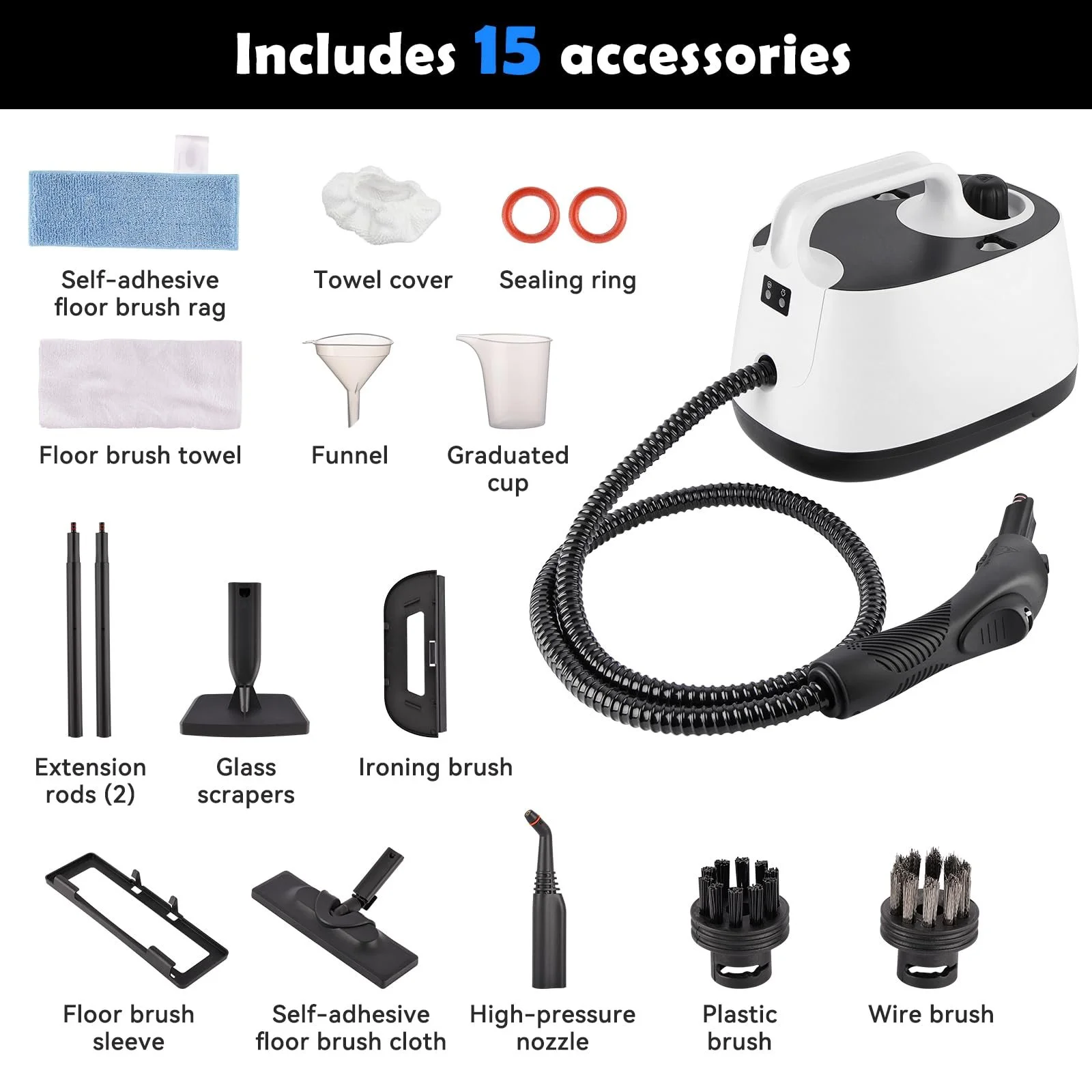 Пароочисник для підлоги 2000 Вт 1600 мл 4 бар з 15 аксесуарами, фото №7 Пароочисник для підлоги 2000 Вт 1600 мл 4 бар з 15 аксесуарами, фото №7