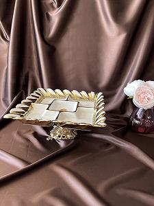 Менажниця, блюдо фарфор з золотим декором на ніжці Розкіш 25х25 см - Фото 1