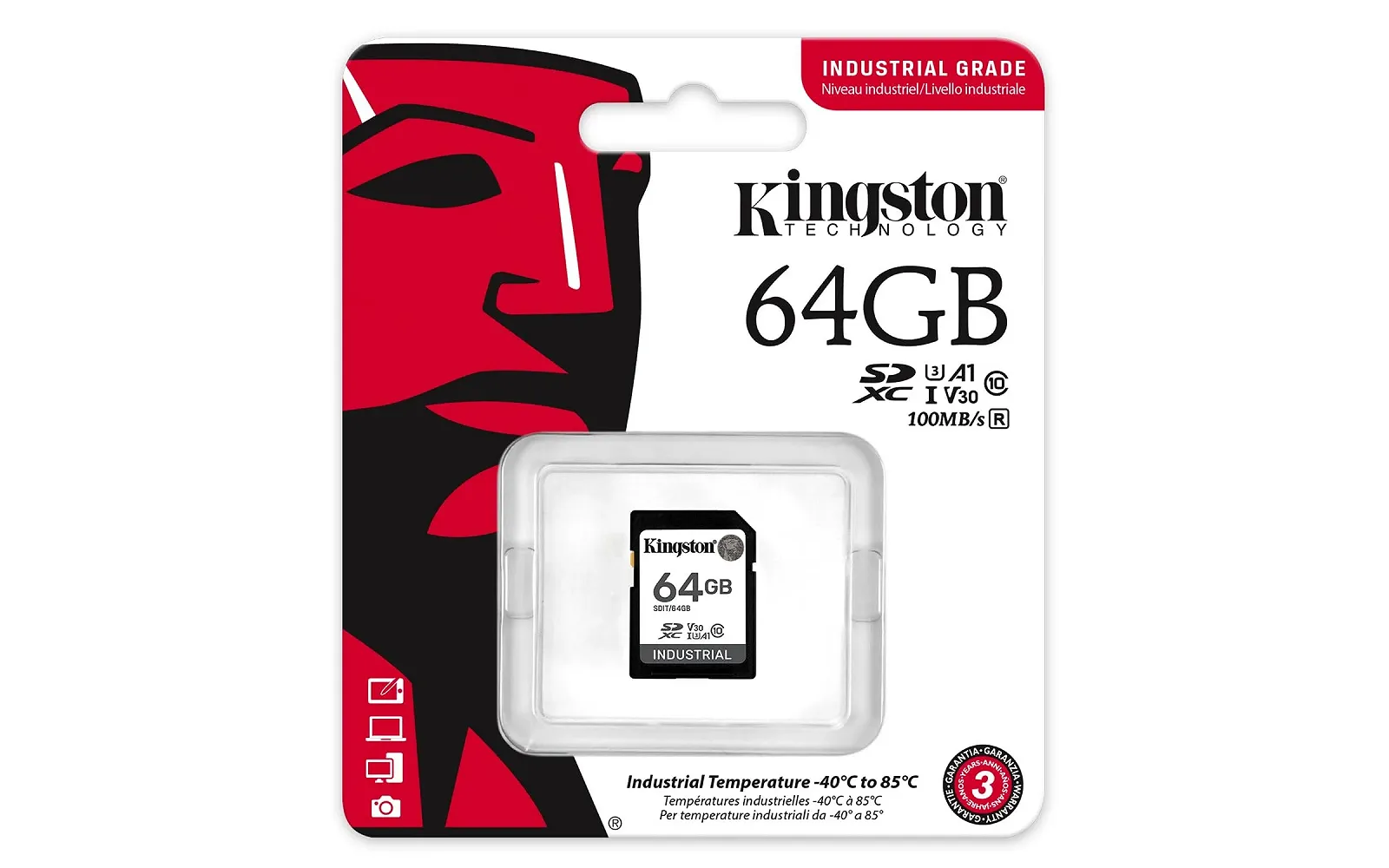 Карта пам'яті Kingston Industrial SDXC 64GB Class 10 UHS-I U3 V30 A1 pSCL, фото №3 Карта пам'яті Kingston Industrial SDXC 64GB Class 10 UHS-I U3 V30 A1 pSCL, фото №3