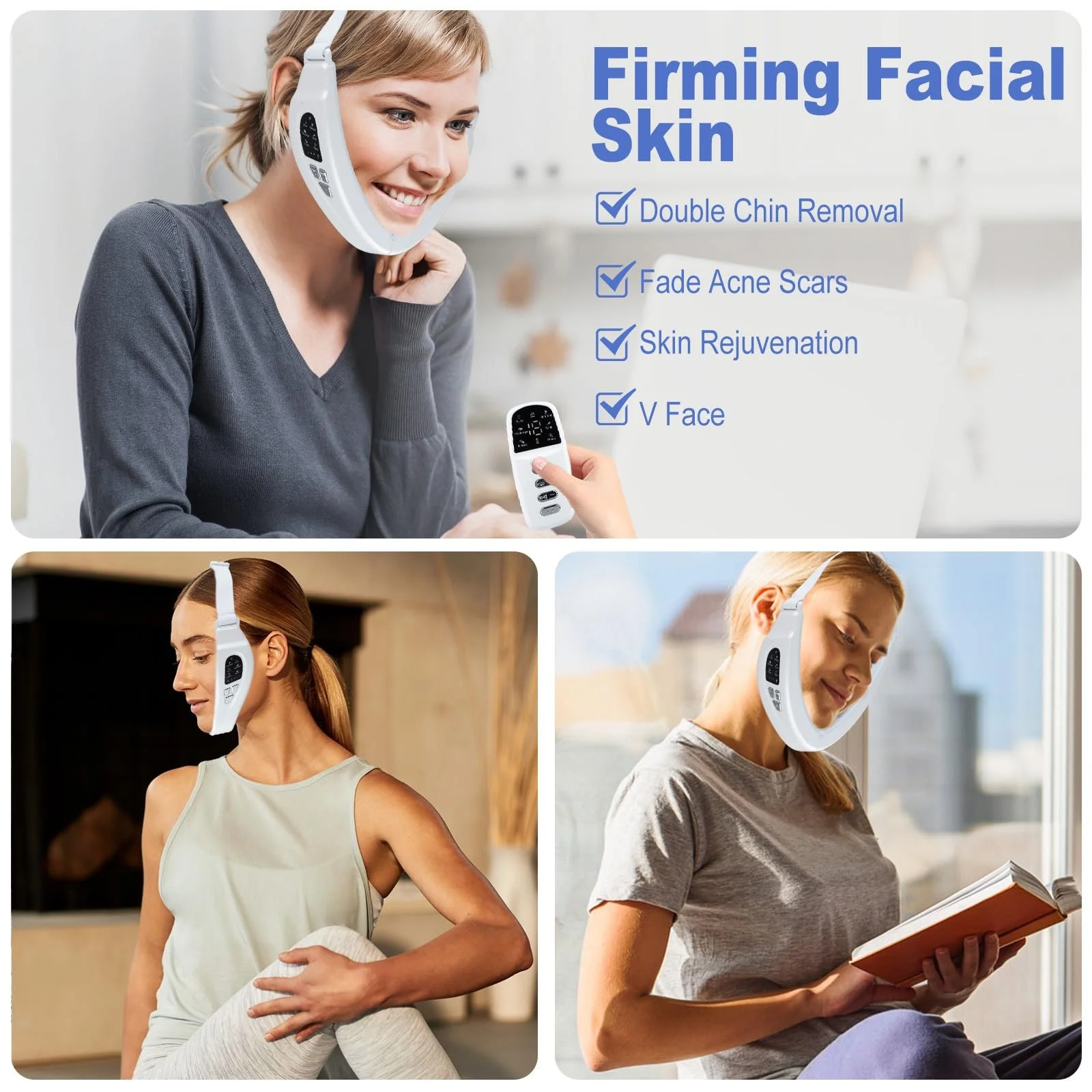 Масажер для корекції V-контуру обличчя EMS 6 режимів 18 рівнів інтенсивності 40°C З пультом ДК Складаний, фото №7