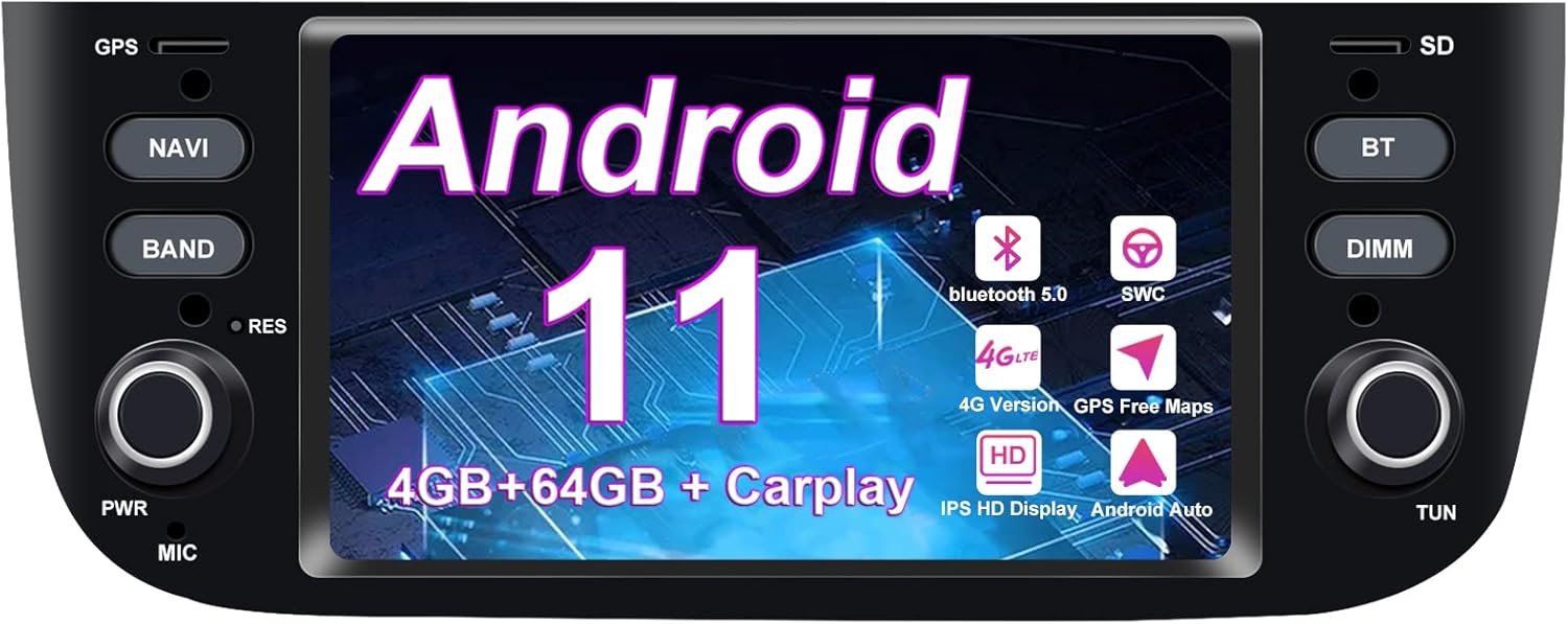 Штатна автомагнітола ZLTOOPAI для Fiat Linea Punto 2012-2015 / 6.2" / Сенсорна / 4/64Гб / Android 11 / Apple CarPlay / Android Auto / Bluetooth / WI-FI / GPS / USB / SD slot, фото №1