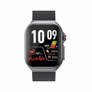 Смарт-часы Knauermann PRO 3 Fan Edition Square (2025) Серые с функцией телефонии, ЭКГ Плюс HRV и функцией SOS, BT Bluetooth, апноэ во сне, миланский черный, 14-24, серые, квадратные - Фото 1