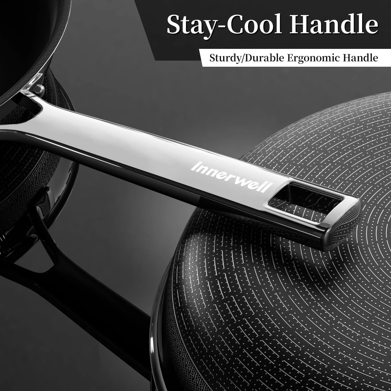 Пательня Innerwell Титан-кераміка 28 см, індукційна, з кришкою, нержавіюча сталь, антипригарне покриття, для духовки, без PFOA, для всіх плит, чорна, фото №5