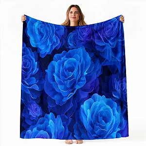 Фланелева Покривало 150 x 200 см, Тема синіх троянд, Темно-синя - Фото 1