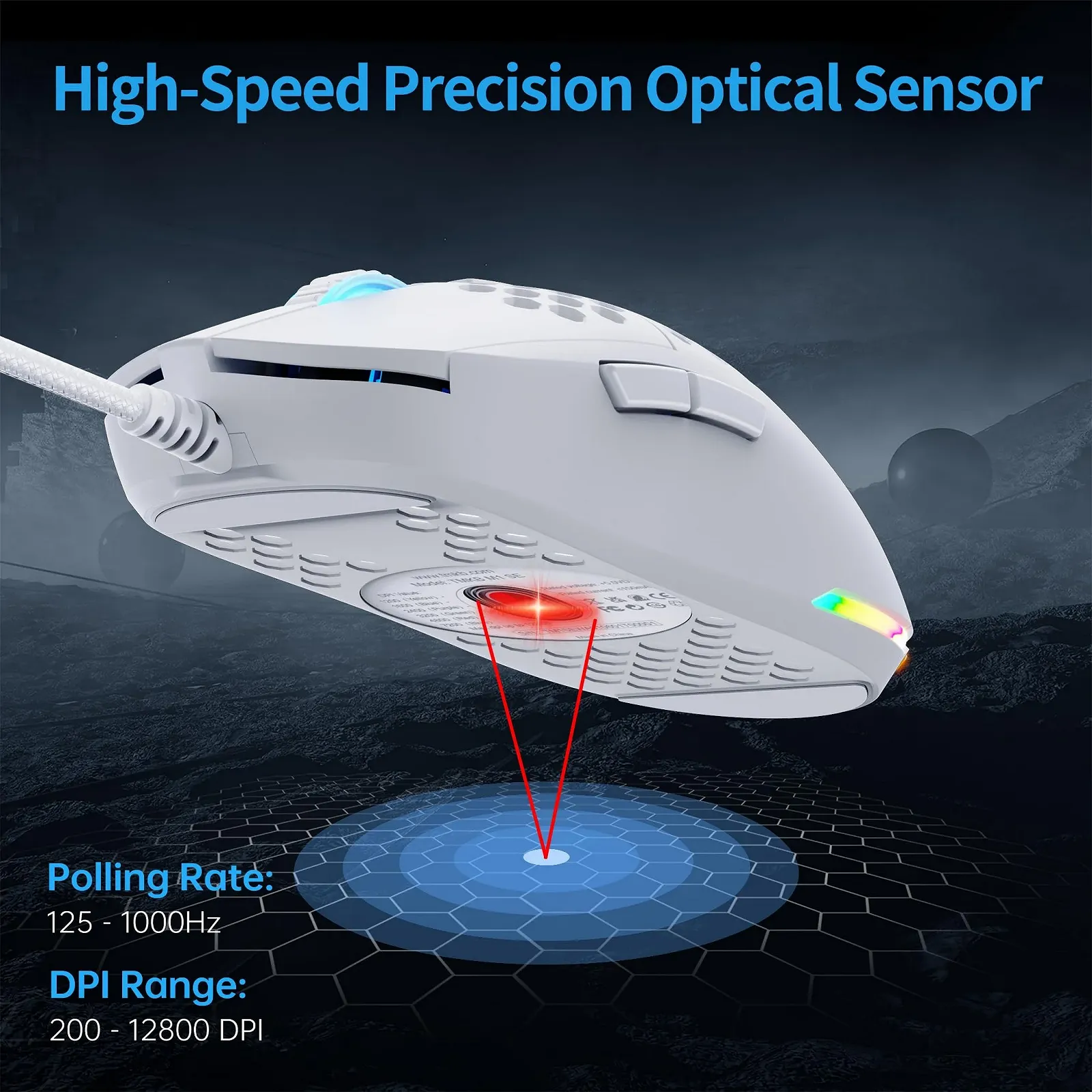 Мышь TMKB M1se Игровая USB 12800 DPI Оптический Сенсор 6 Программируемых Кнопок Сотовая RGB Белый, фото №2