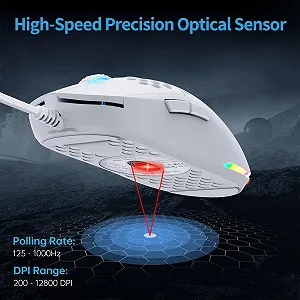 Миша TMKB M1se Ігрова USB 12800 DPI Оптичний Сенсор 6 Програмованих Кнопок Стільникова RGB Білий synthetic.ua - Фото 1