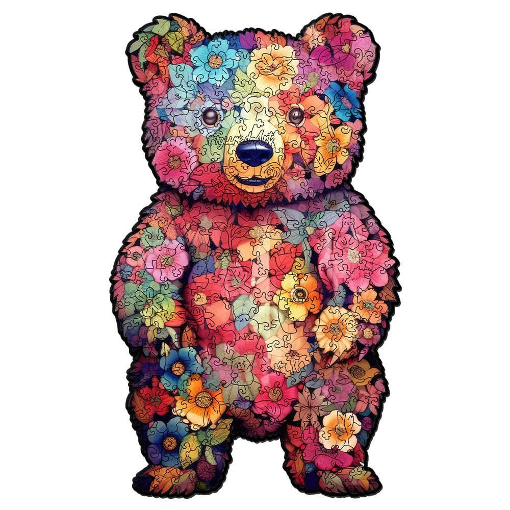 Дерев'яний пазл Figured'Art Animals Flower Teddy Bear 200 елементів 21.6 x 36 см унікальна форма дерев'яна коробка, фото №3