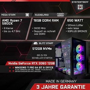 Системний блок SYSTEMTREFF Gaming PC AMD Ryzen 7 5800X 8x4.7GHz Nvidia GeForce RTX 3060 12GB DX12 512GB M.2 NVMe 16GB DDR4 RAM WLAN synthetic.ua - Фото 1