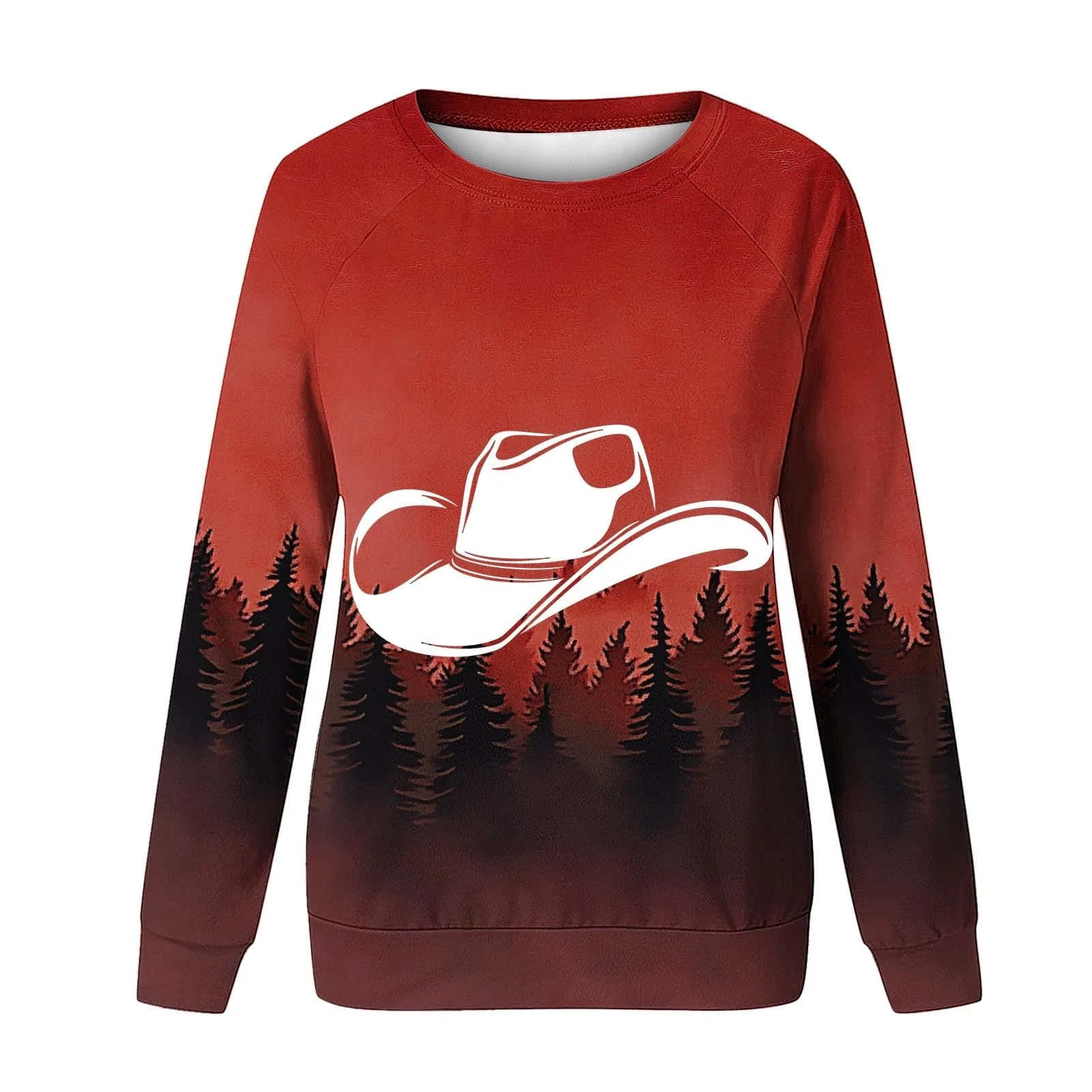 Футболка Lemoiitea Женская Весна Осень Западный ковбойский принт Длинный рукав, фото №4