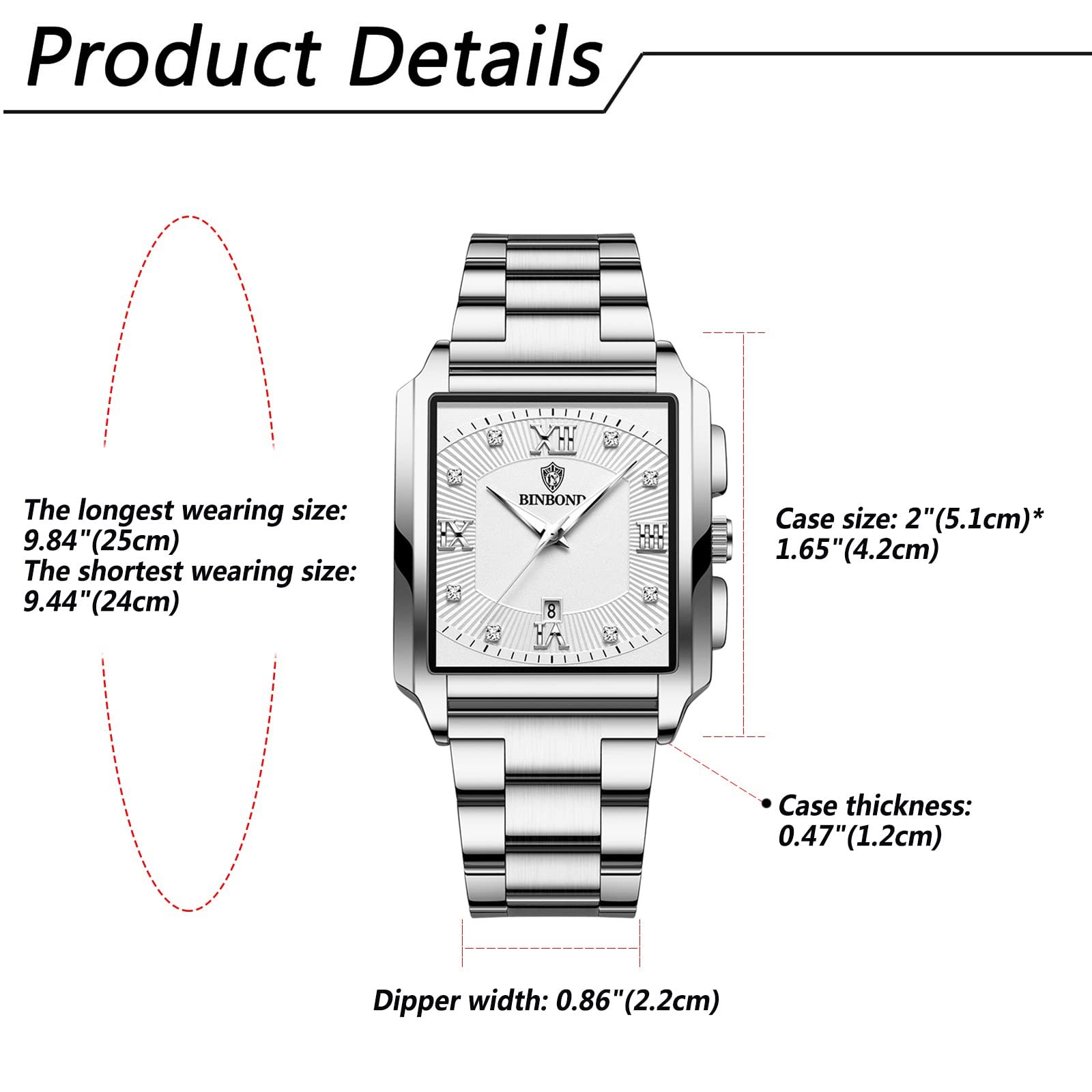 Часы JewelryWe Digital Watch Stainless Steel Rectangle Bezel LED Sports Watch Black/Silver, фото №7