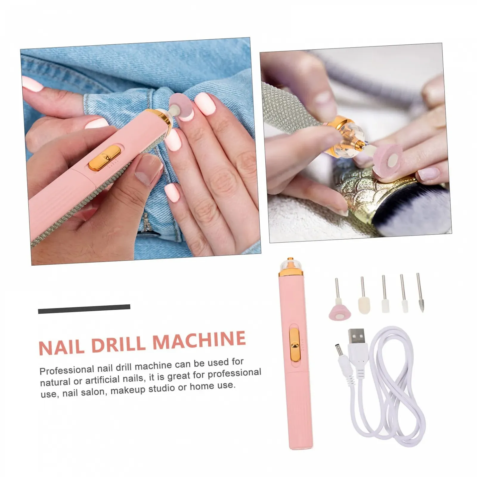 Электрический набор инструментов для ногтей Healvian 2 шт., ABS, розовый, USB, фото №3