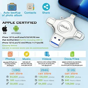 USB-накопичувач iDiskk 512 GB 4 в 1 Lightning USB-C Micro USB USB 3.0 synthetic.ua - Фото 1
