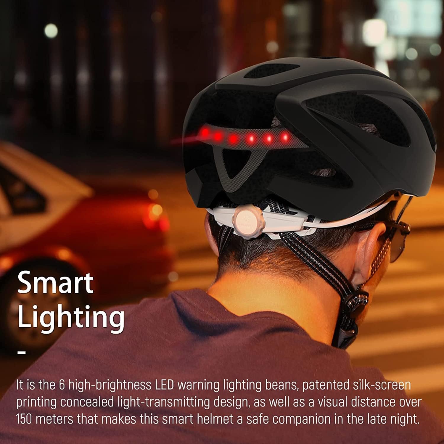 Шлем велосипедный Smart4u с индикатором и стоп-сигналом, Smart велосипедный шлем с динамиком, городской велосипедный шлем с Bluetooth для мужчин и женщин, SOS-сигнализация и пульт дистанционного управления, черный, фото №2