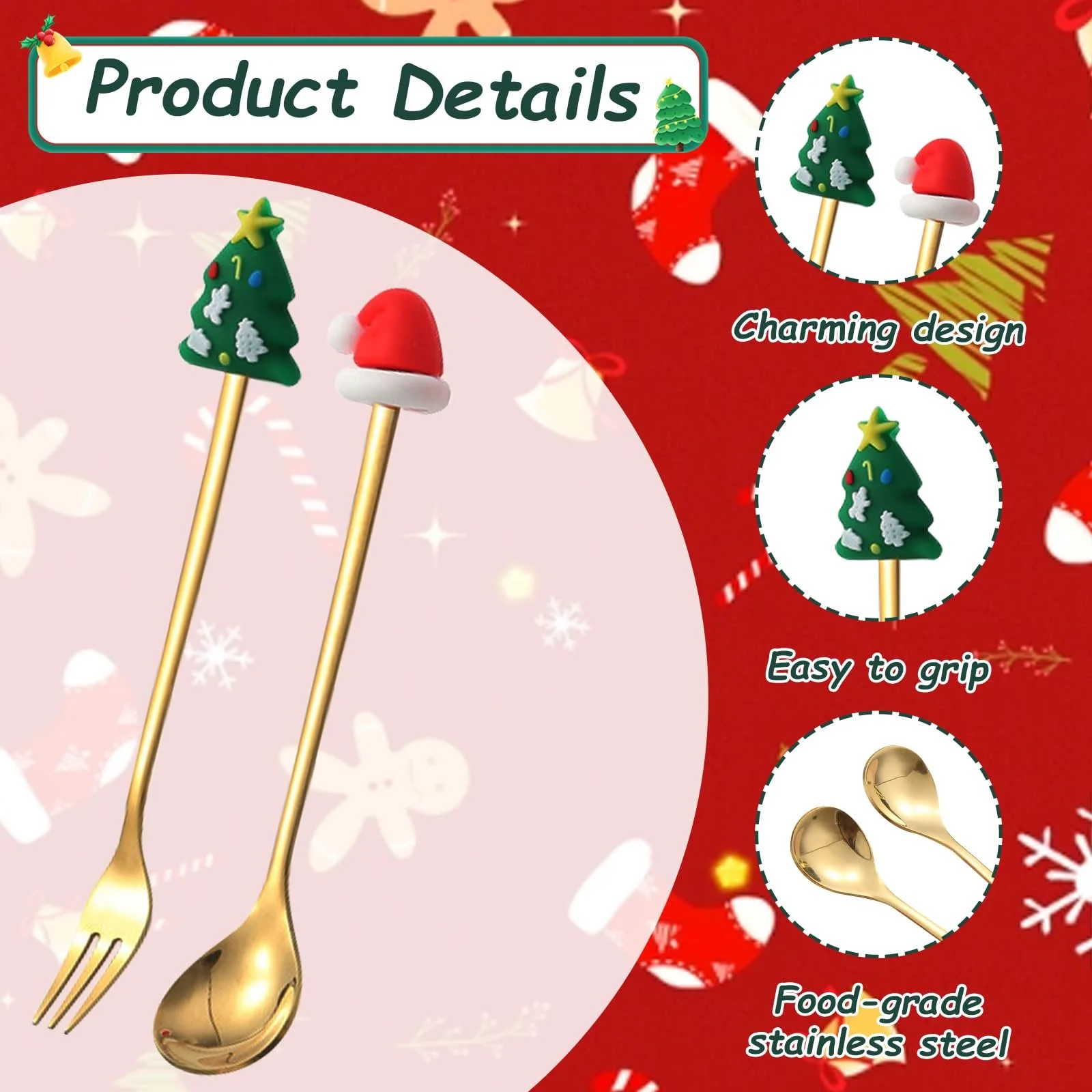 Набор рождественских ложек, Ложка кофейная, из нержавеющей стали, Рождественская, для размешивания, для украшения стола, фото №7