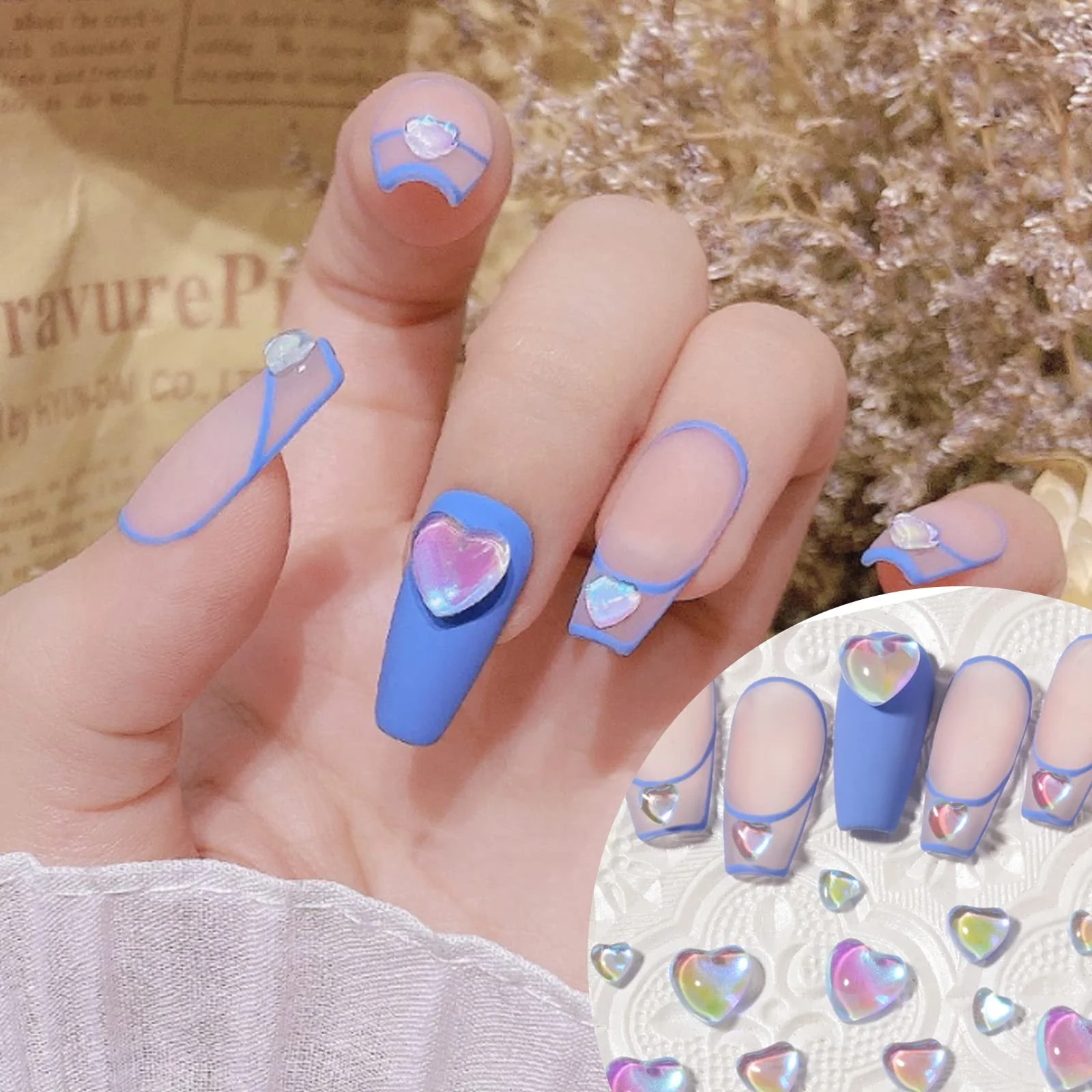 Украшения для ногтей в форме сердца, 3D хрустальные акриловые стразы в форме сердца Aurora Iridescent, плоские ювелирные изделия для ногтей для женщин, аксессуары для DIY салонов, фото №5