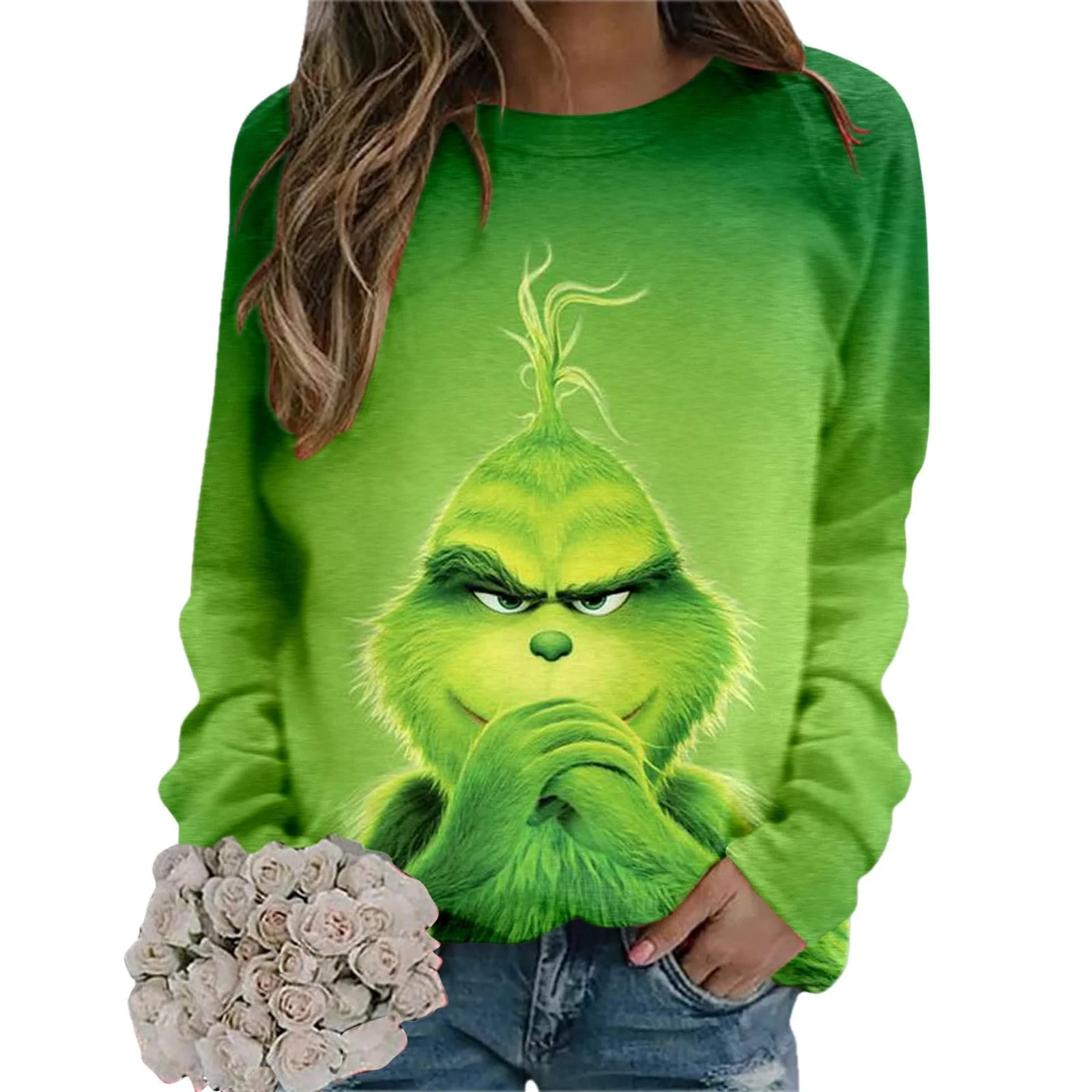 Рождественский джемпер BHXUTK Женский смешной 3D рождественский свитшот с длинным рукавом Рождественский свитер Женский уродливый рождественский джемпер Рождественский джемпер Уродливый рождественский свитер Рождественский джемпер Свитшоты Рубашка с длинным рукавом, фото №3