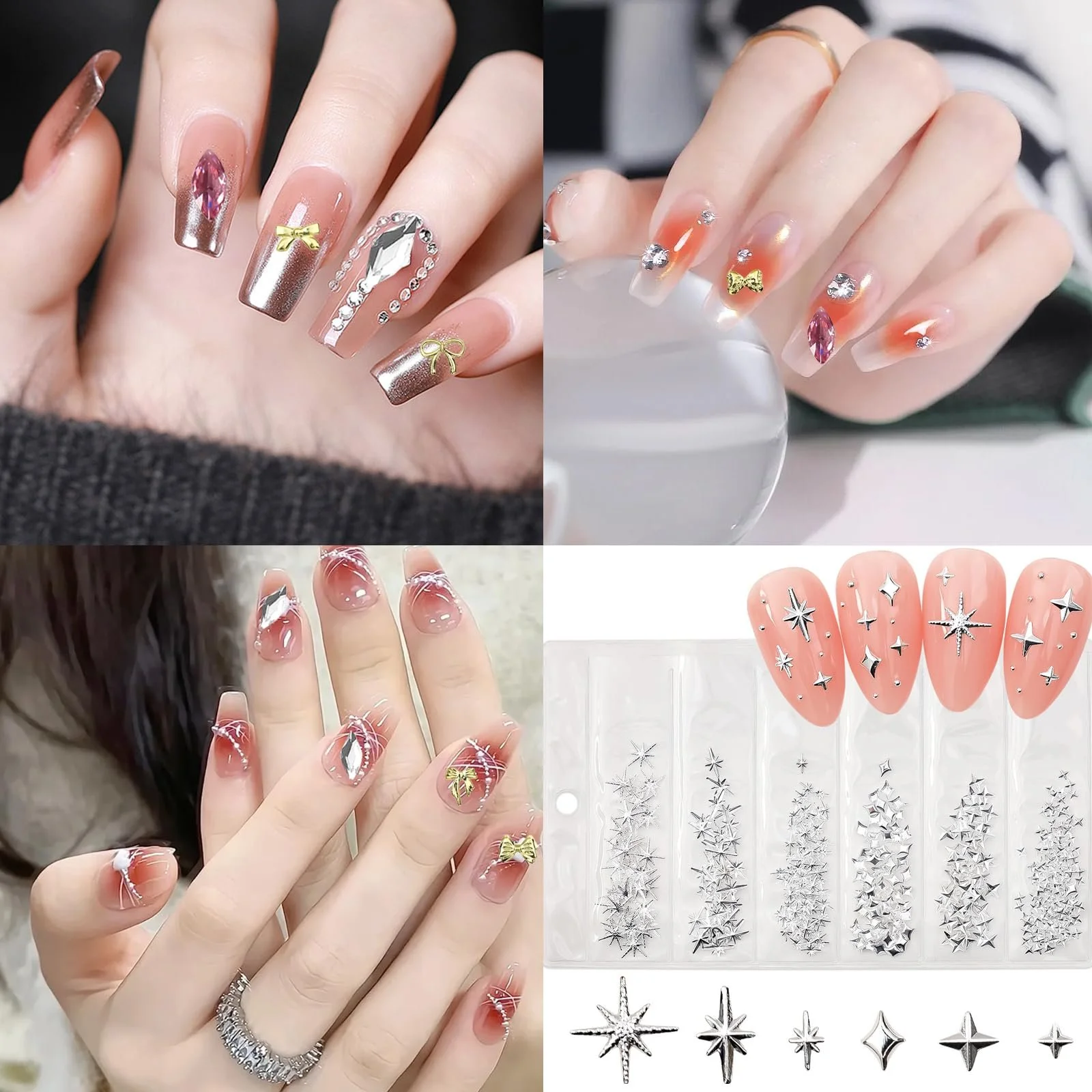 Набор украшений для ногтей 1970 шт., 3D украшения для ногтей, 3D блестящие наклейки для ногтей золотого цвета, разных форм и размеров, украшения для ногтей, DIY украшения для ногтей для женщин и девушек (Белый Розовый), фото №5