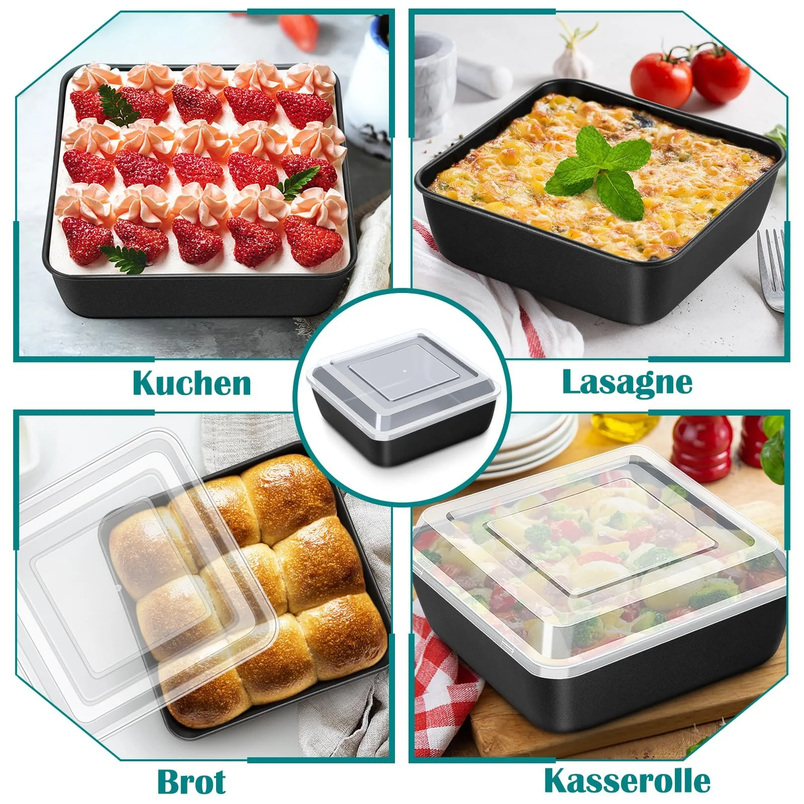 Форма для запекания Homikit с крышкой квадратная нержавеющая сталь с антипригарным покрытием Черная, фото №7