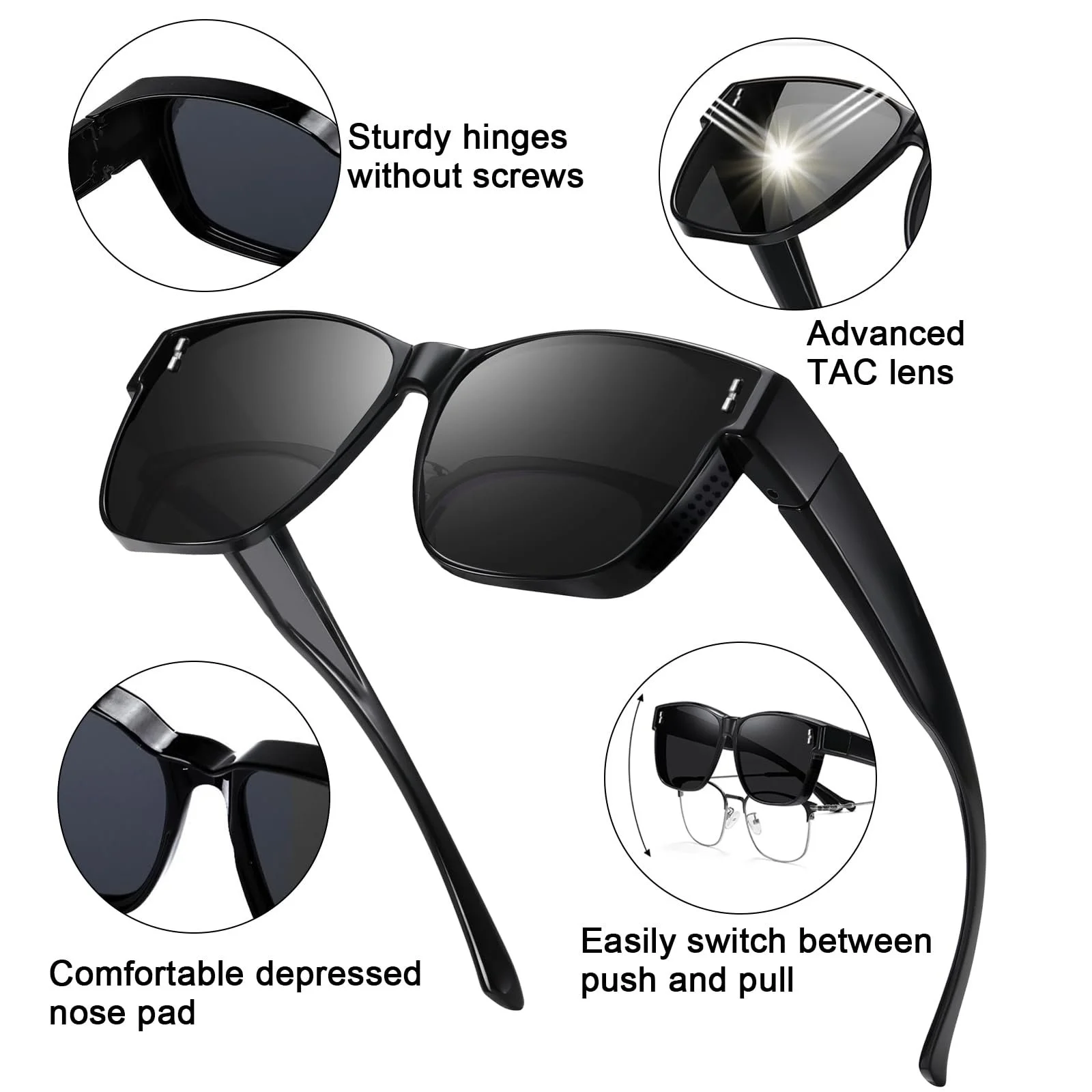 Накладні сонцезахисні окуляри поляризовані, захист UV400, чорні, фото №3 Накладні сонцезахисні окуляри поляризовані, захист UV400, чорні, фото №3