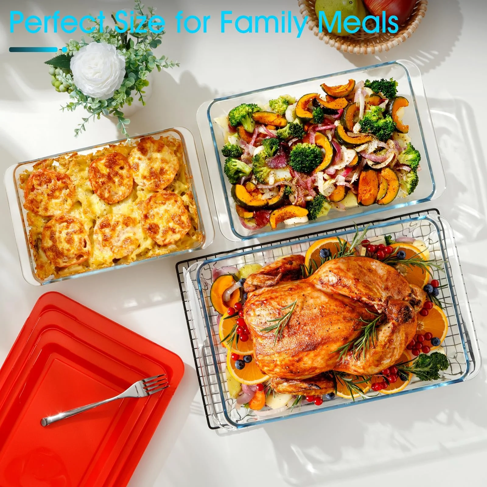 Набор форм для запекания NUTRIUPS стеклянные глубокие с крышками 2,3 л, 3,5 л, 5,4 л, фото №7