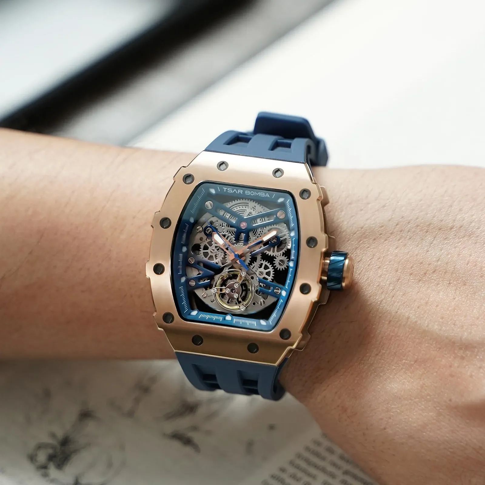 Мужские Автоматические Часы Tonneau Skeleton TSAR BOMBA Водонепроницаемые до 50 м Аналоговые Механические Дайвинг Квадратные Hollow Японский Механизм Сапфировое Зеркало Силиконовый Ремешок, фото №5 Мужские Автоматические Часы Tonneau Skeleton TSAR BOMBA Водонепроницаемые до 50 м Аналоговые Механические Дайвинг Квадратные Hollow Японский Механизм Сапфировое Зеркало Силиконовый Ремешок, фото №5