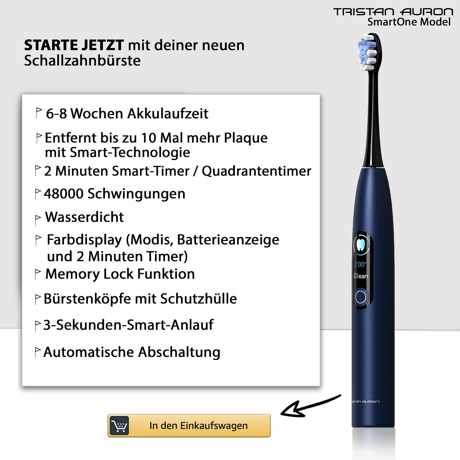 Електрична звукова зубна щітка Tristan Auron SmartOne 48 000 вібрацій 5 режимів USB-C Синя, фото №6