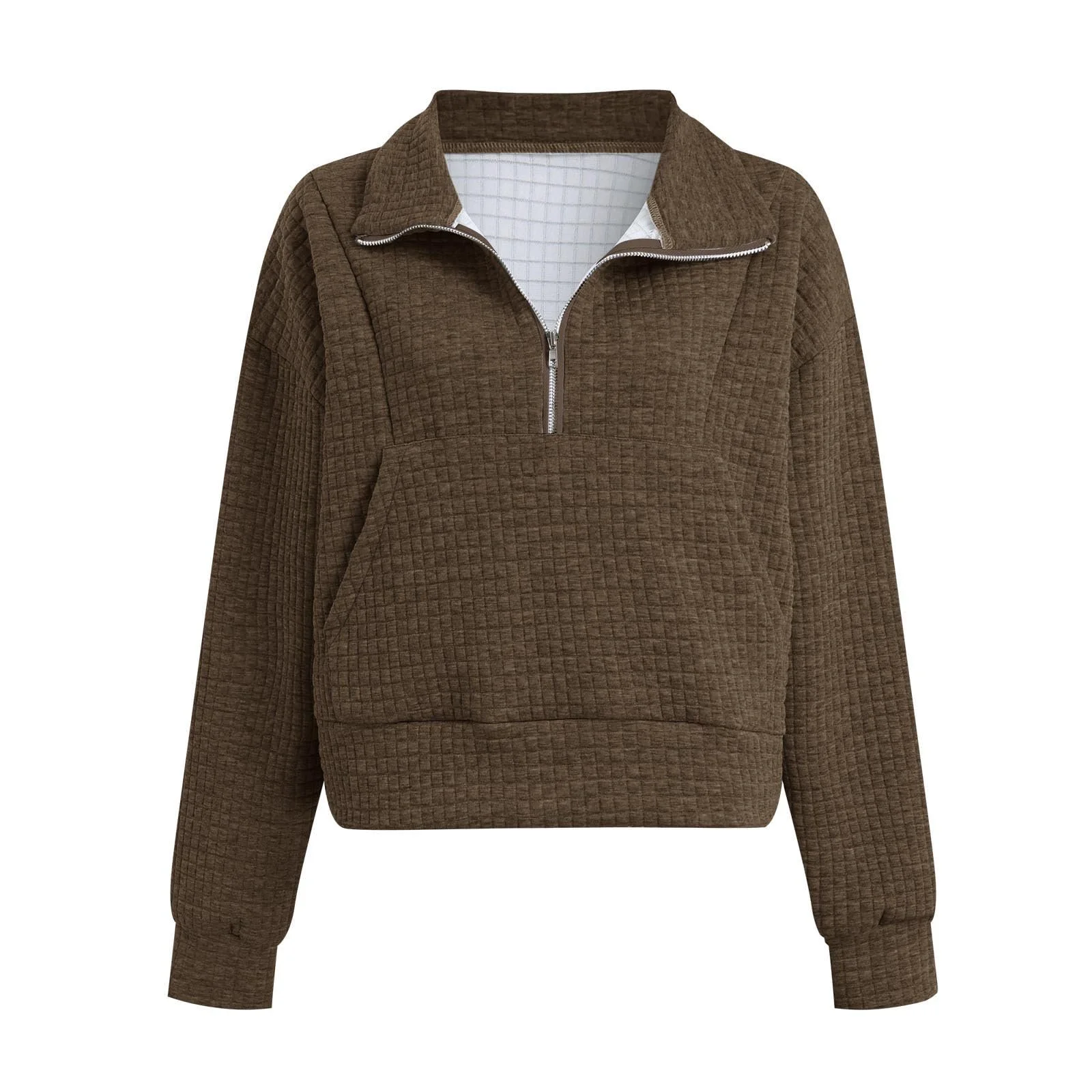 Укороченный свитшот Женский, на молнии, вафельный узор, милый, свободный крой, воротник, осенние худи 2025, спортивная одежда, фото №5 Укороченный свитшот Женский, на молнии, вафельный узор, милый, свободный крой, воротник, осенние худи 2025, спортивная одежда, фото №5