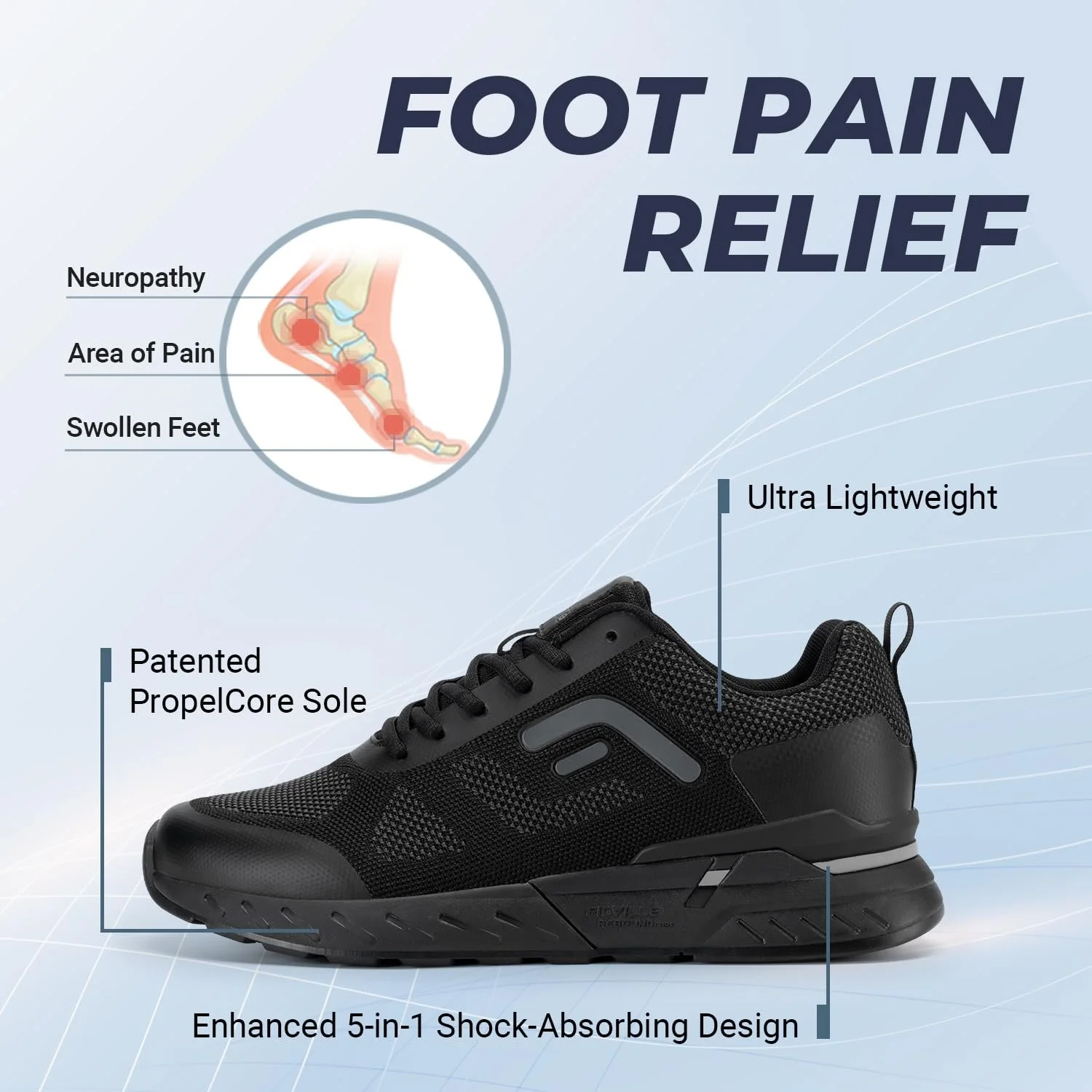 Кросівки FitVille для ходьби, екстра широкі, чоловічі, легкі, дихаючі, яскрава підошва, фото №4