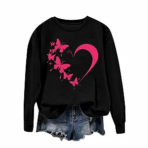 Пуловер Gwnauz Женская Толстовка Мода Повседневные Топы с Сердцем Длинный Рукав Круглый вырез synthetic.ua - Фото 1